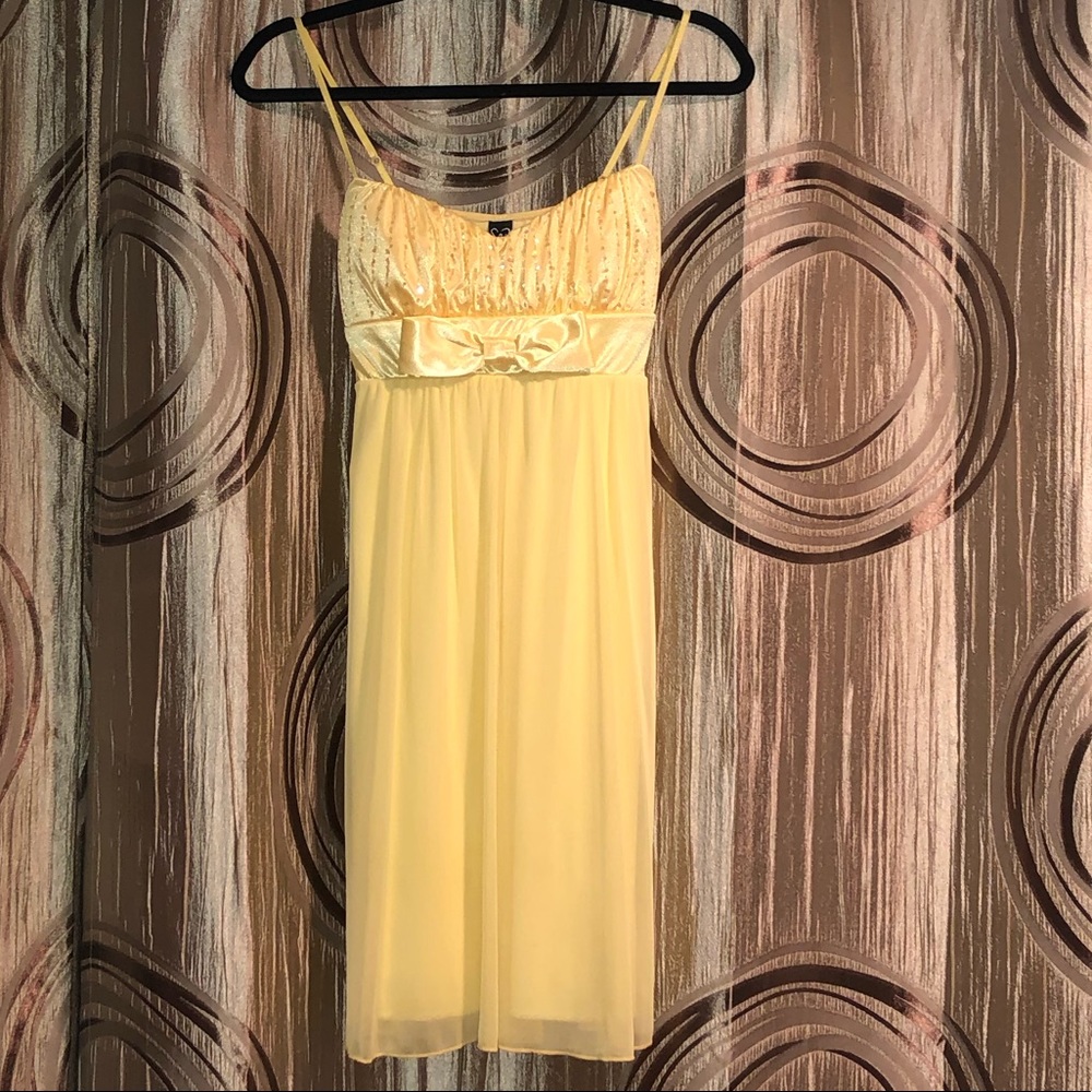 SALE Yellow spaghetti strap homecoming dress